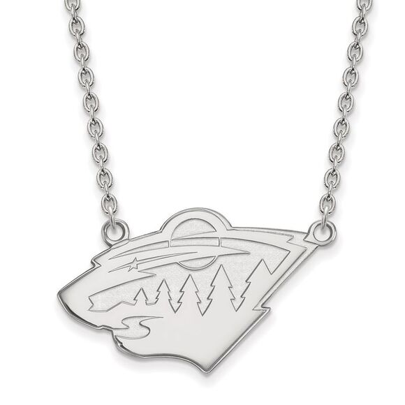 14k White Gold NHL Minnesota Wild Large Necklace 18 Inch